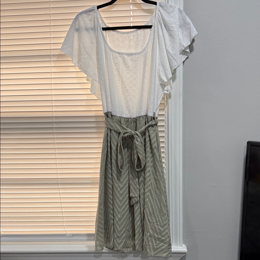 SHEIN White and Green Midi Dress